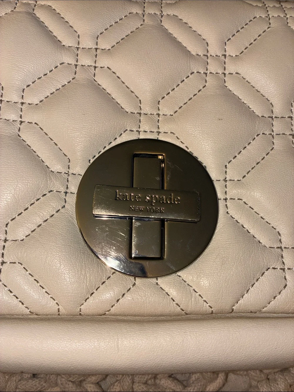kate spade White Quilted Leather Crossbody‎ with Gold Chain